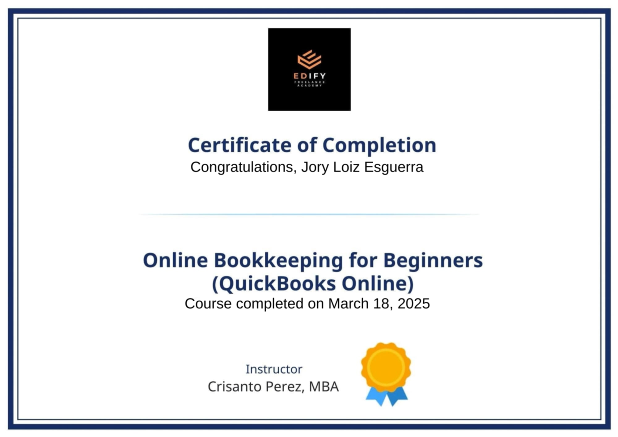 edify certificate bookkeeping
