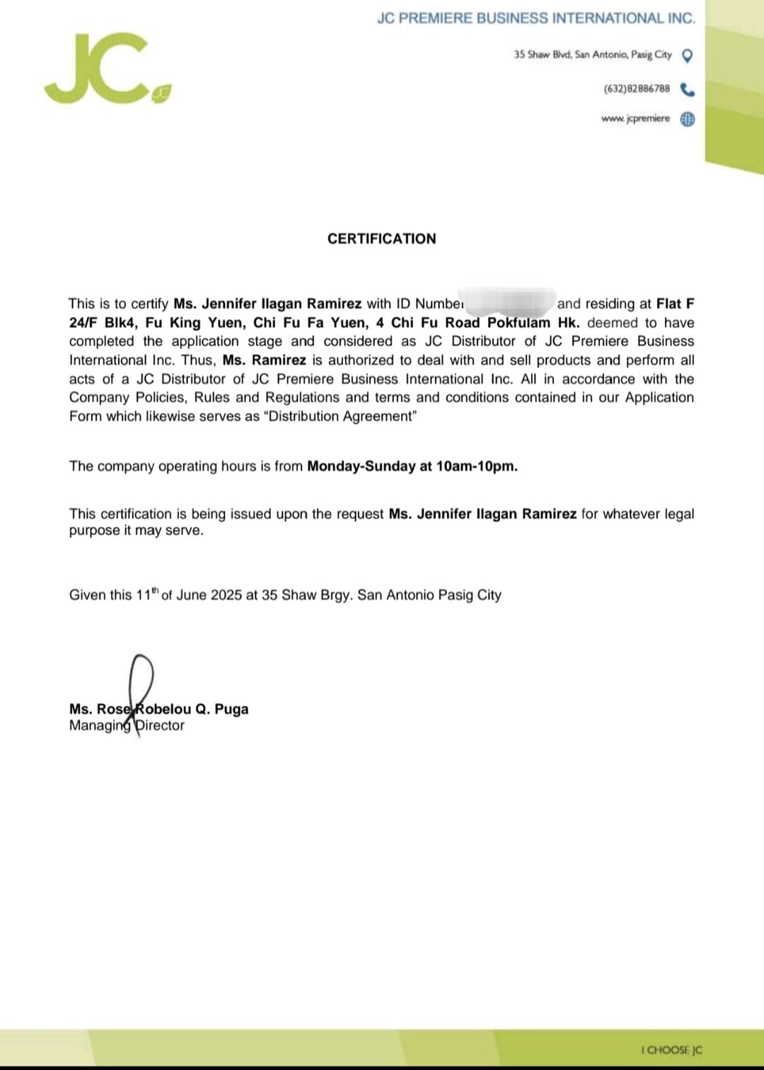 Certification for Business Franchise
