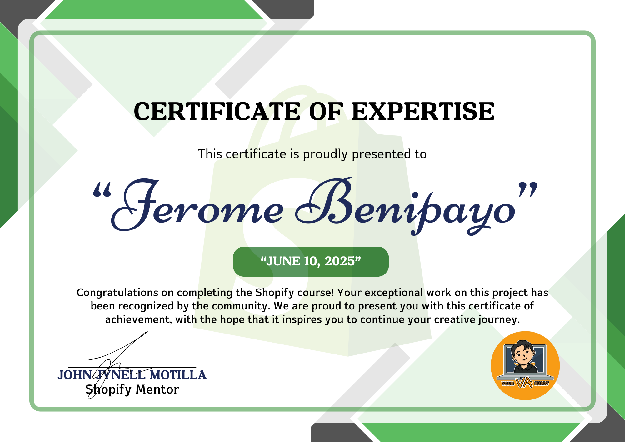 Shopify Store Manager Certificate