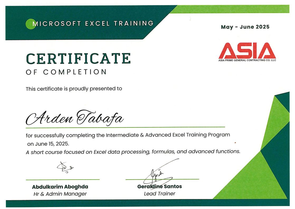 Trainer Certificate - Intermediate & Advance Excel Training Program
