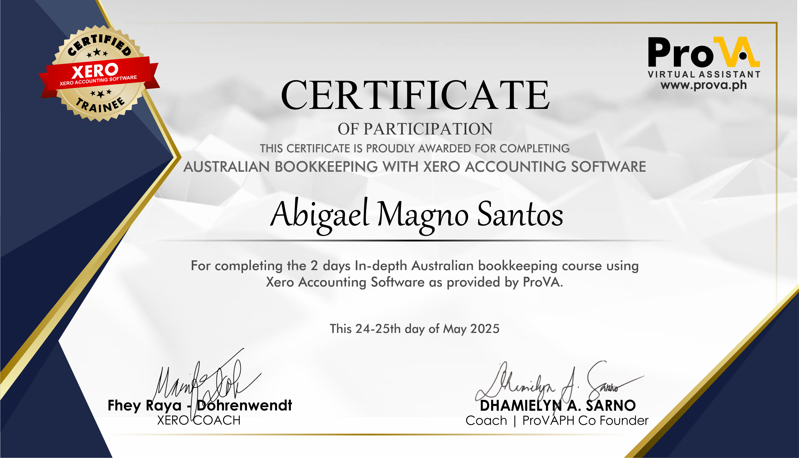 Xero Certificate