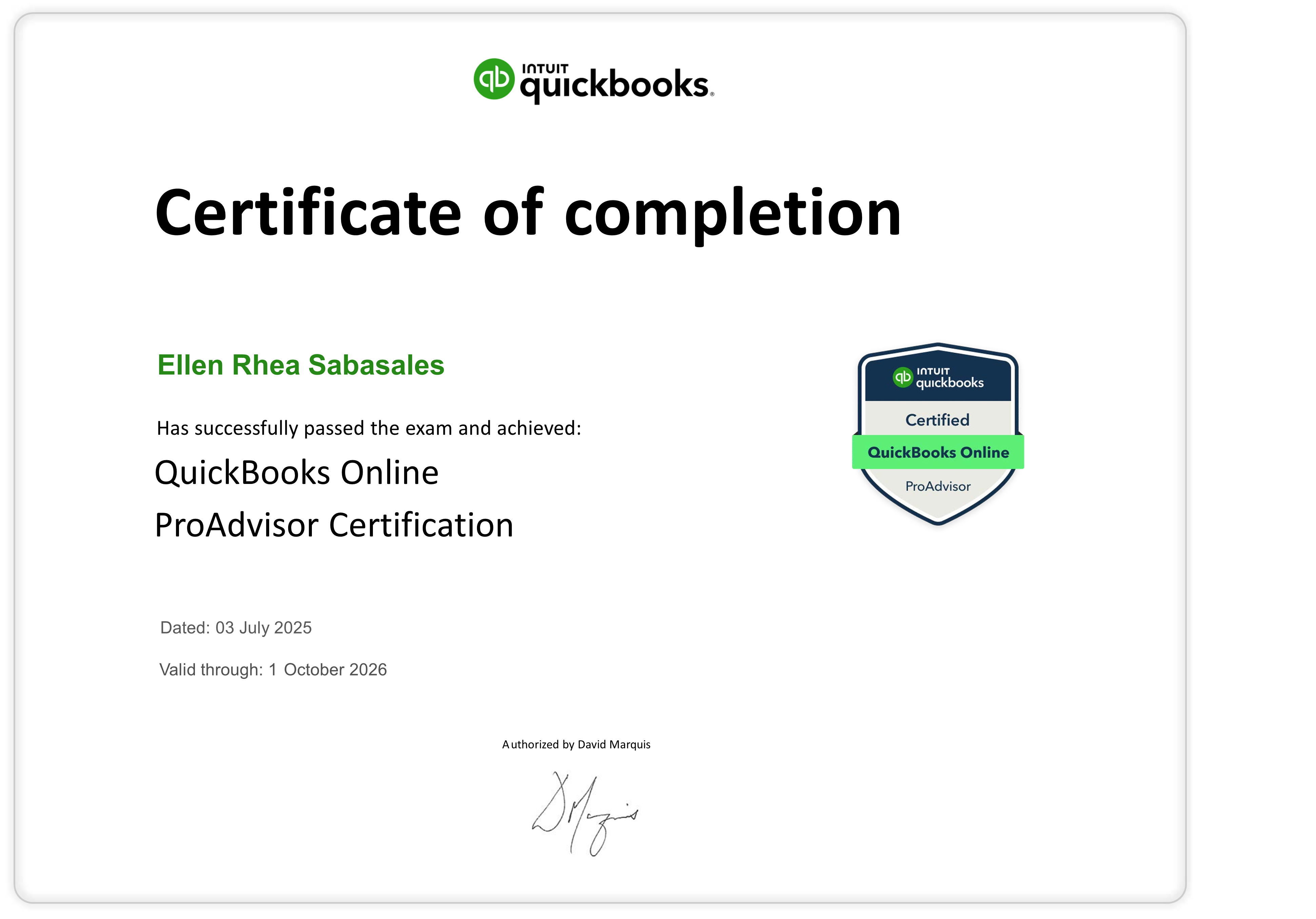 Certificate of Completion