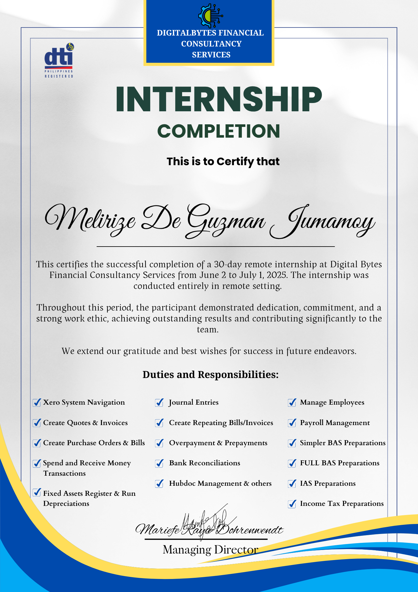 Internship Completion
