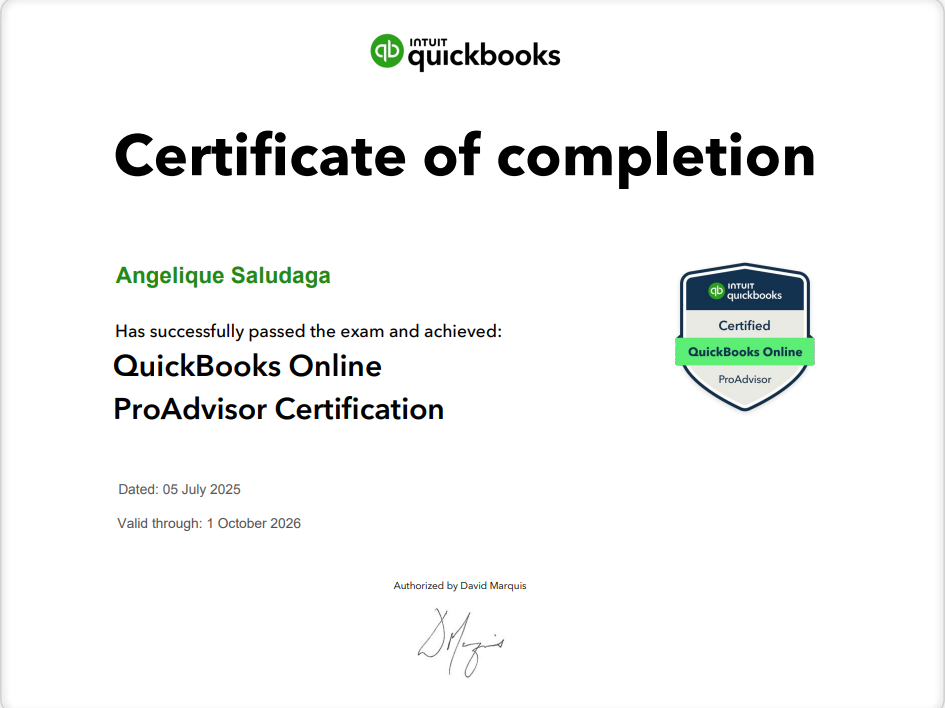 Quickbooks ProAdvisor Certificate
