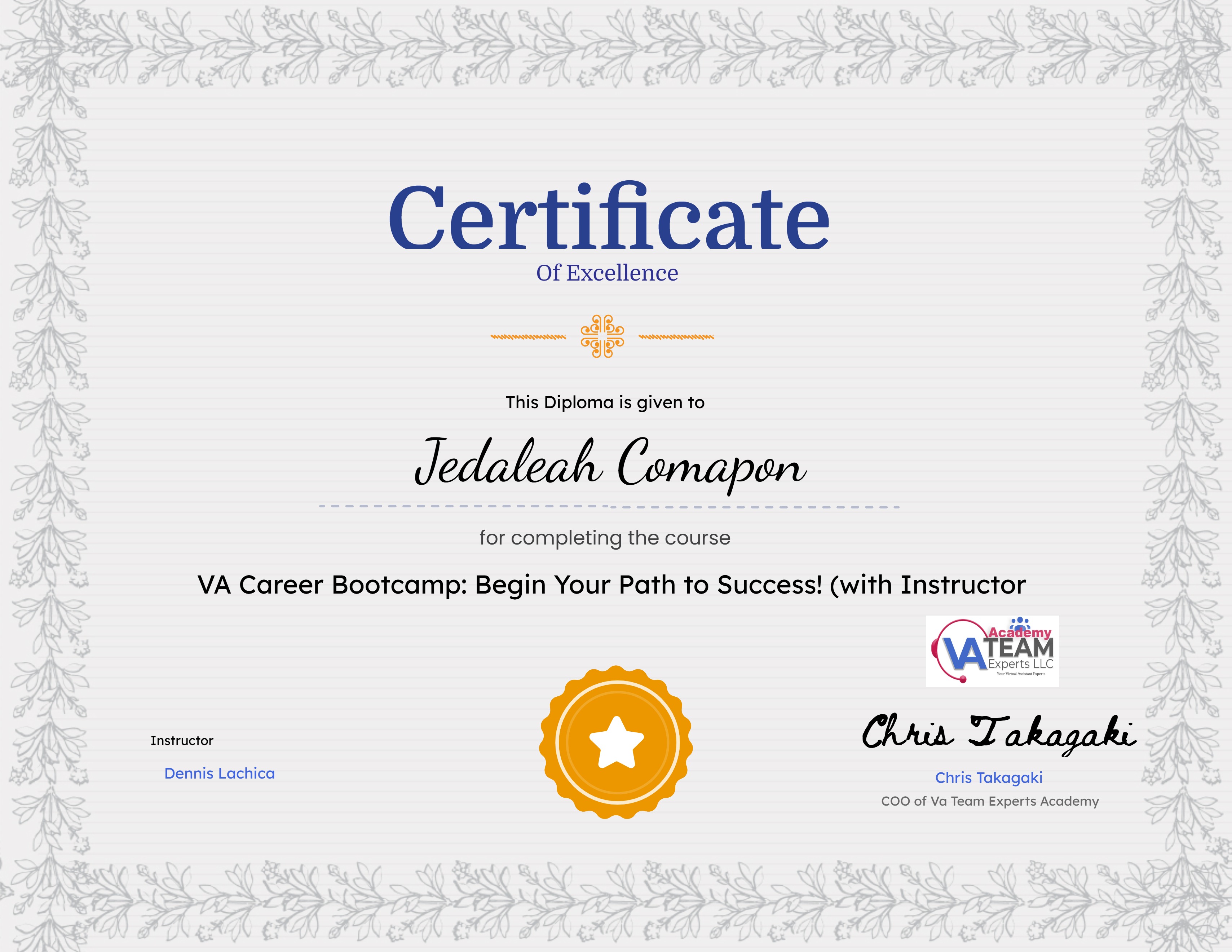 VA Certificate