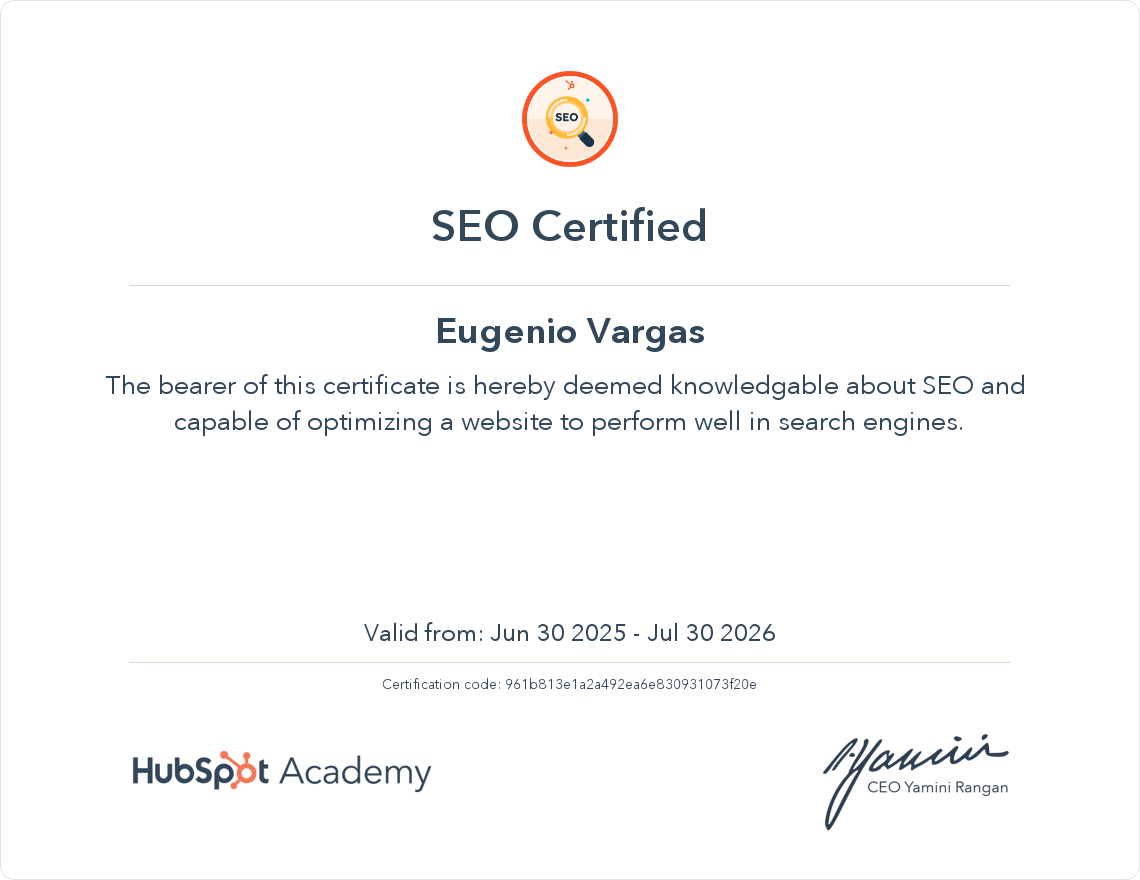 SEO CERTIFIED (HUBSPOT ACADEMY)