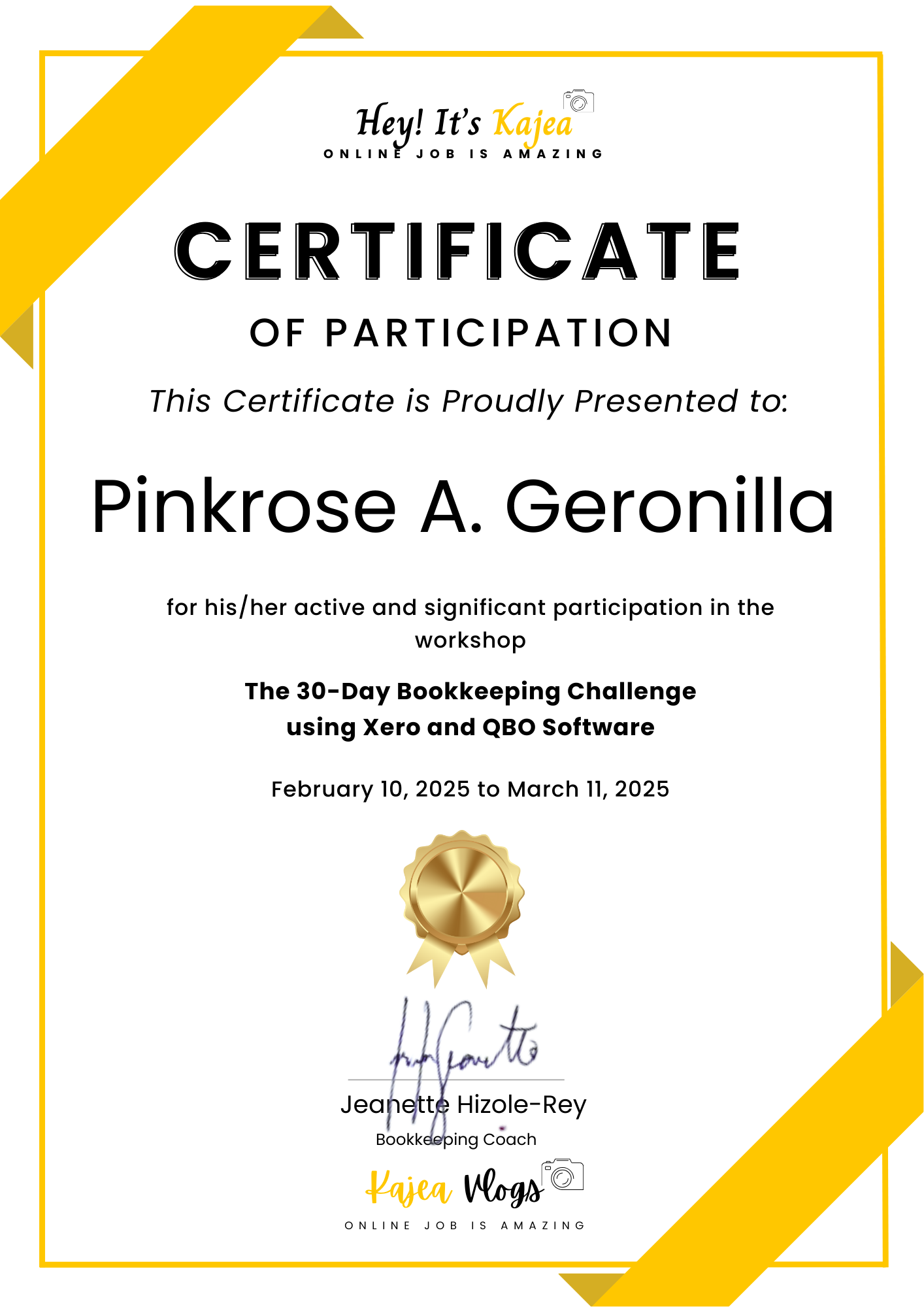 Certificate of Participation - Bookkeeping