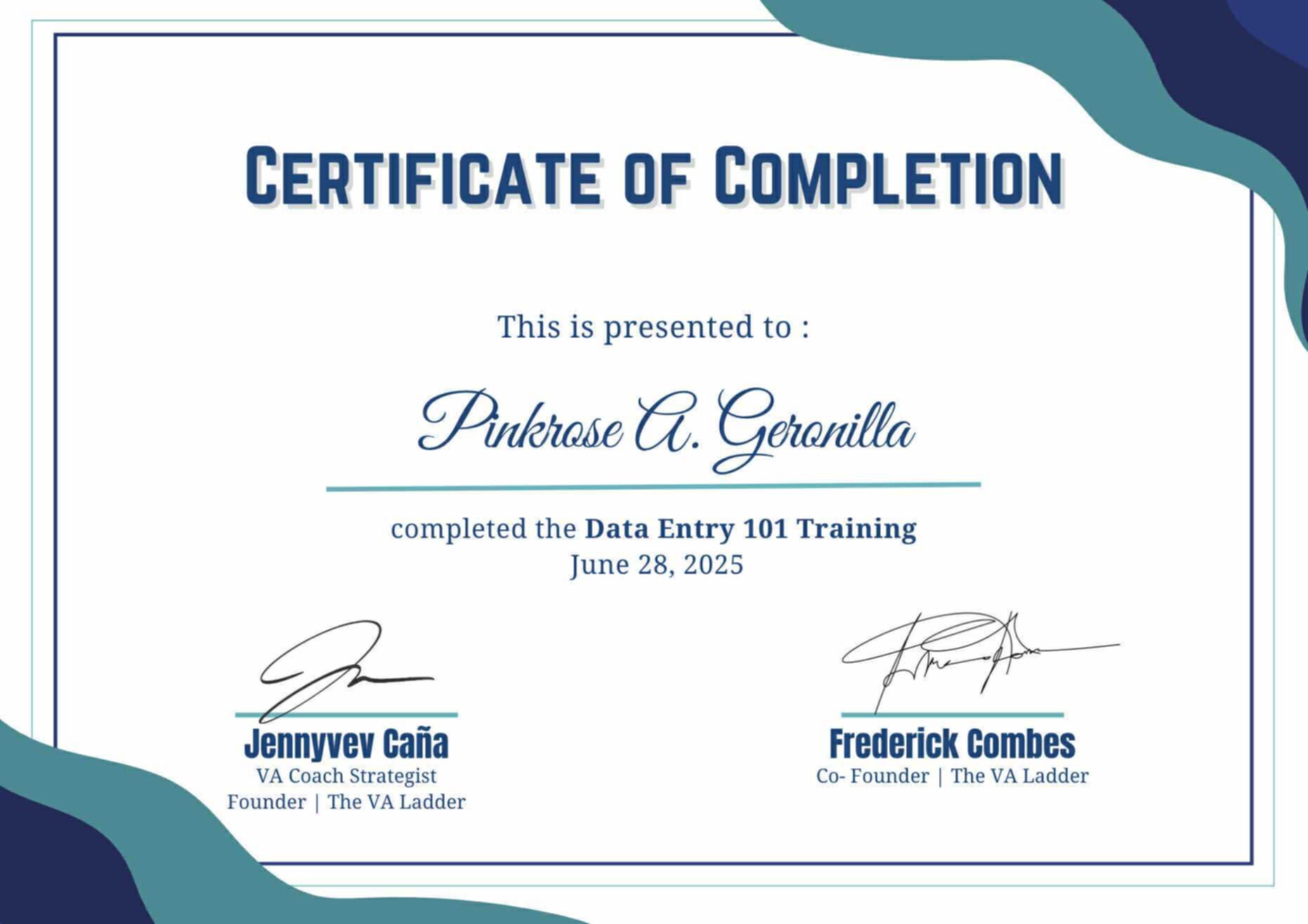 Certificate of Completion