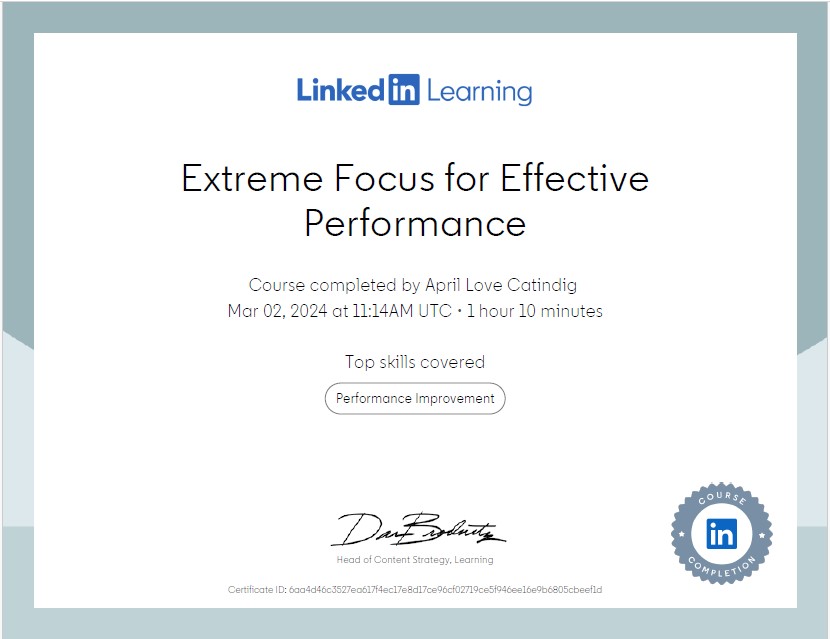 Extreme Focus for Effective Performance
