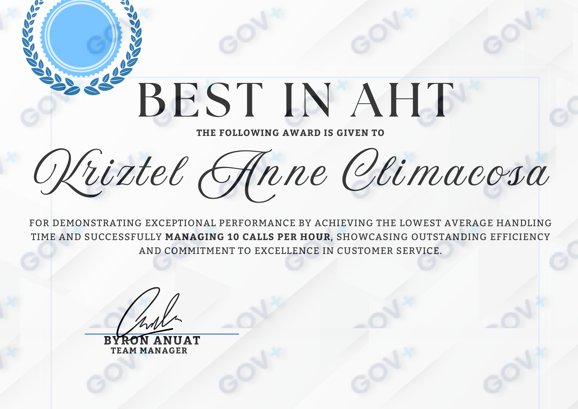 Best in Average Handling Time - EIN