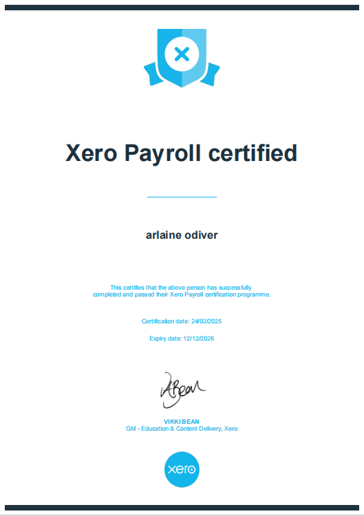 Xero Payroll Certificate