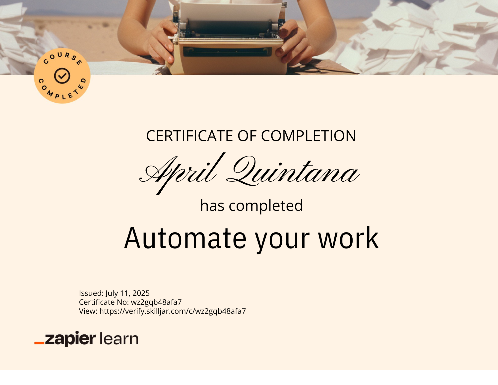 Zapier Certificate