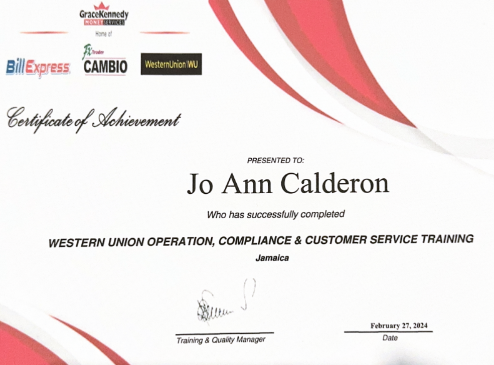 Front Line Associate Western Union Certificate