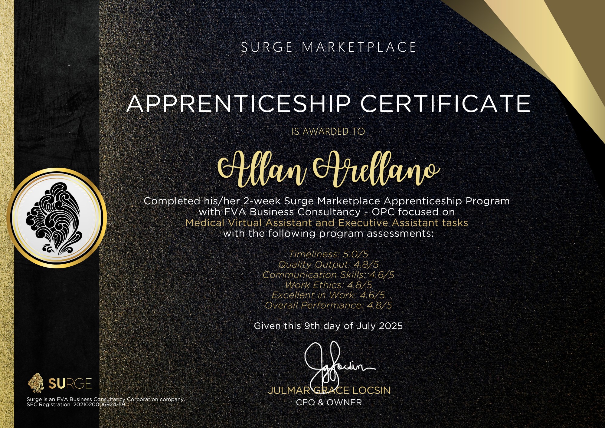 Surge Apprenticeship Certificate