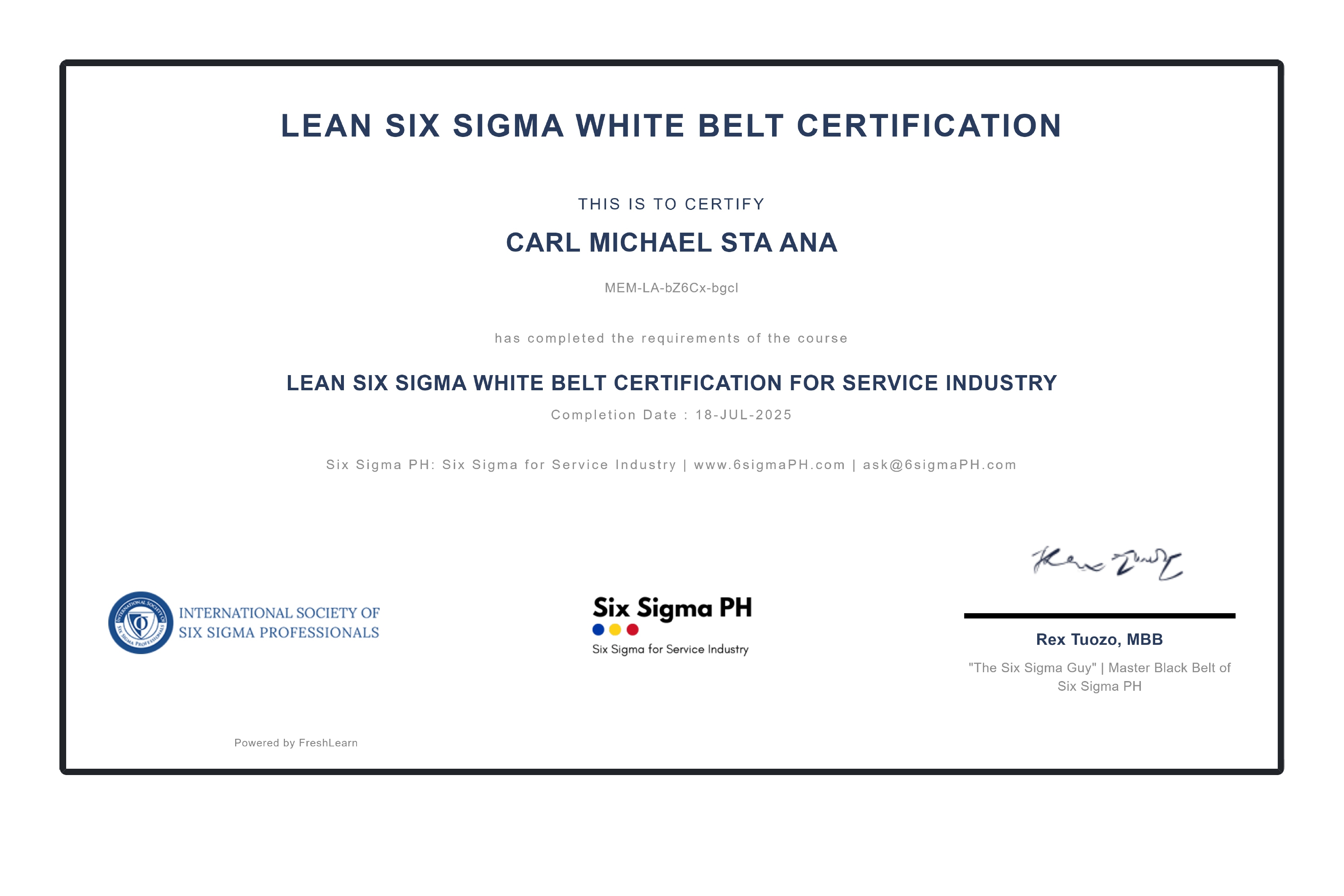 Lean Six Sigma White belt Certification