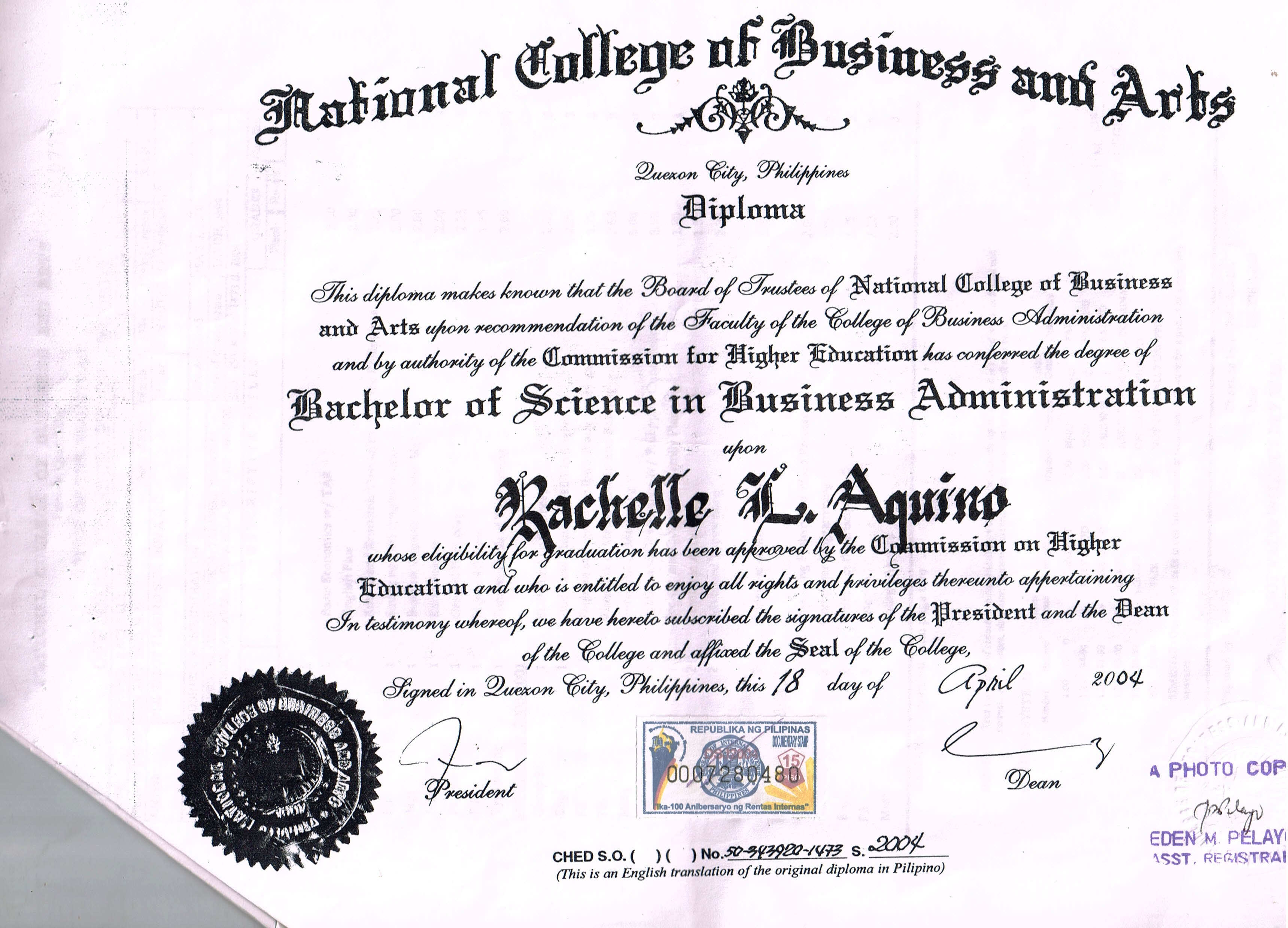 College Diploma Certificate