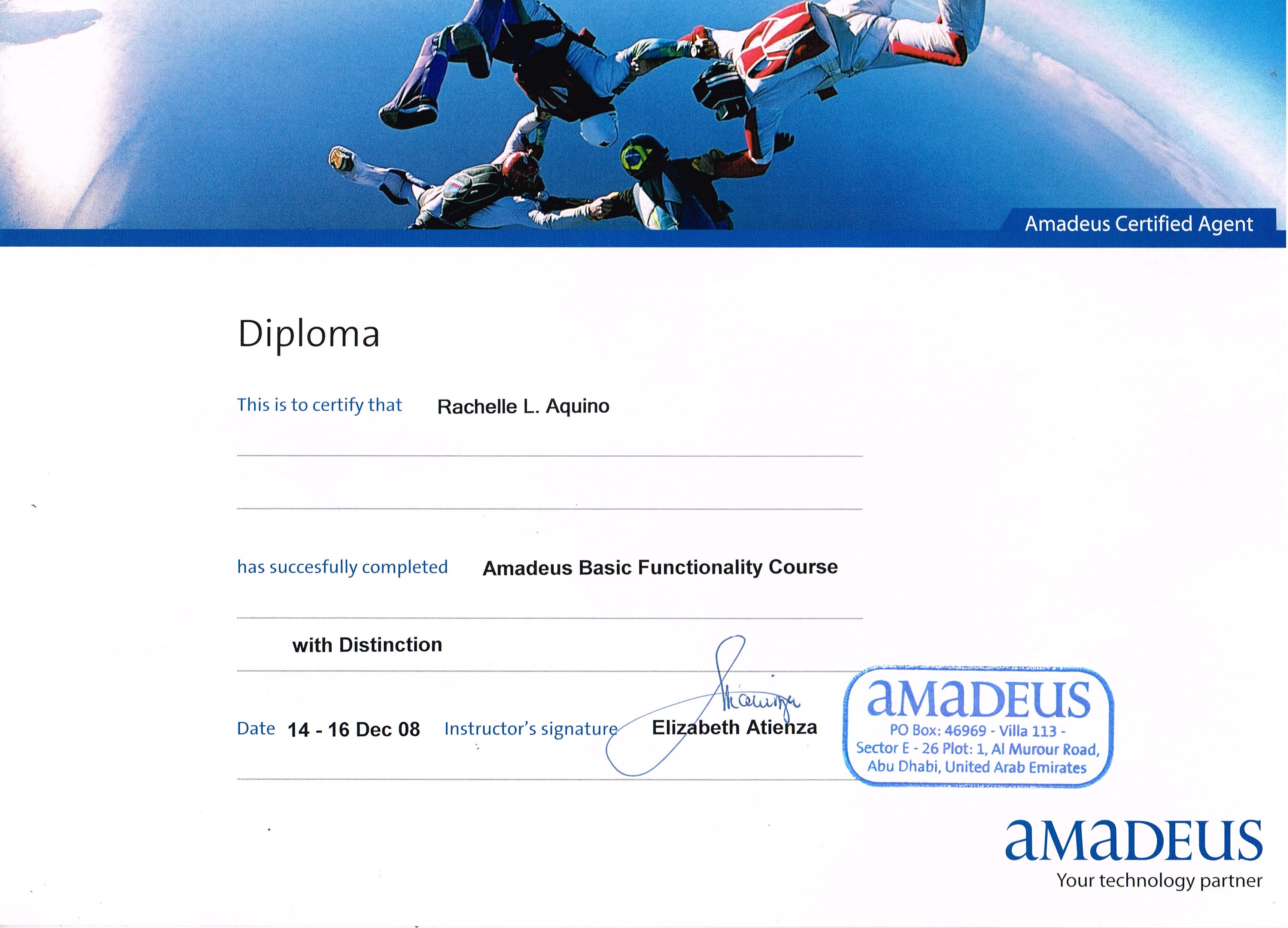 Amadeus Ticketing Certificate