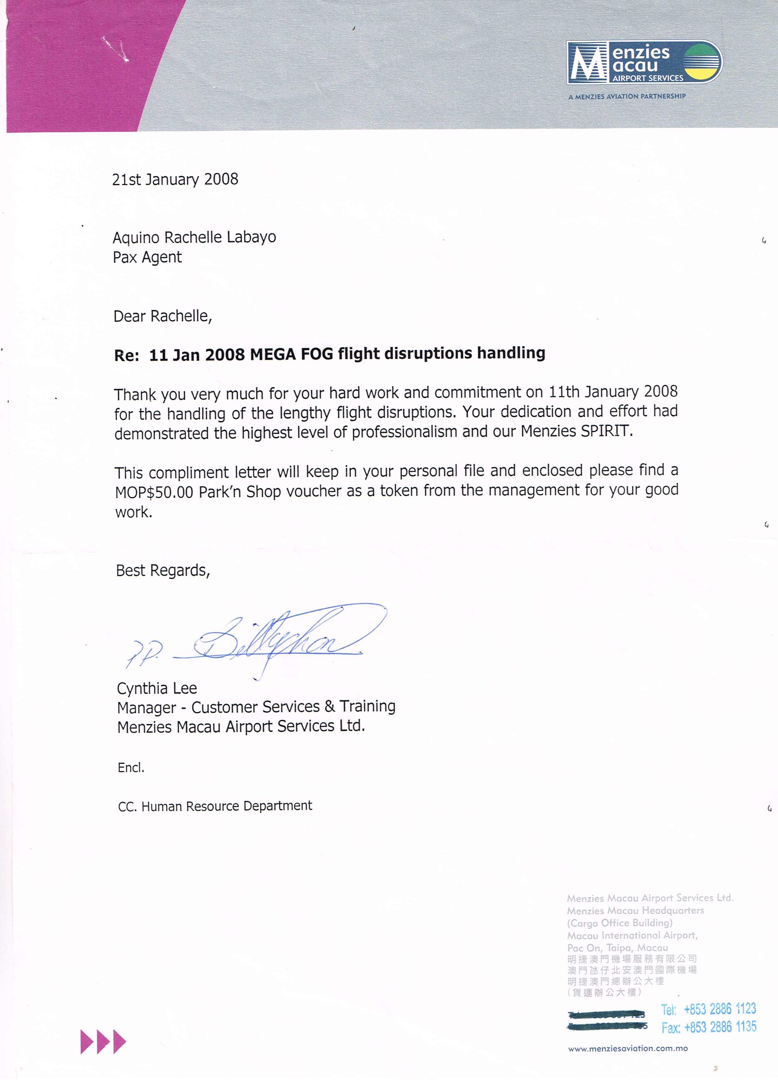 Flight Disruption Certificate awarding voucher