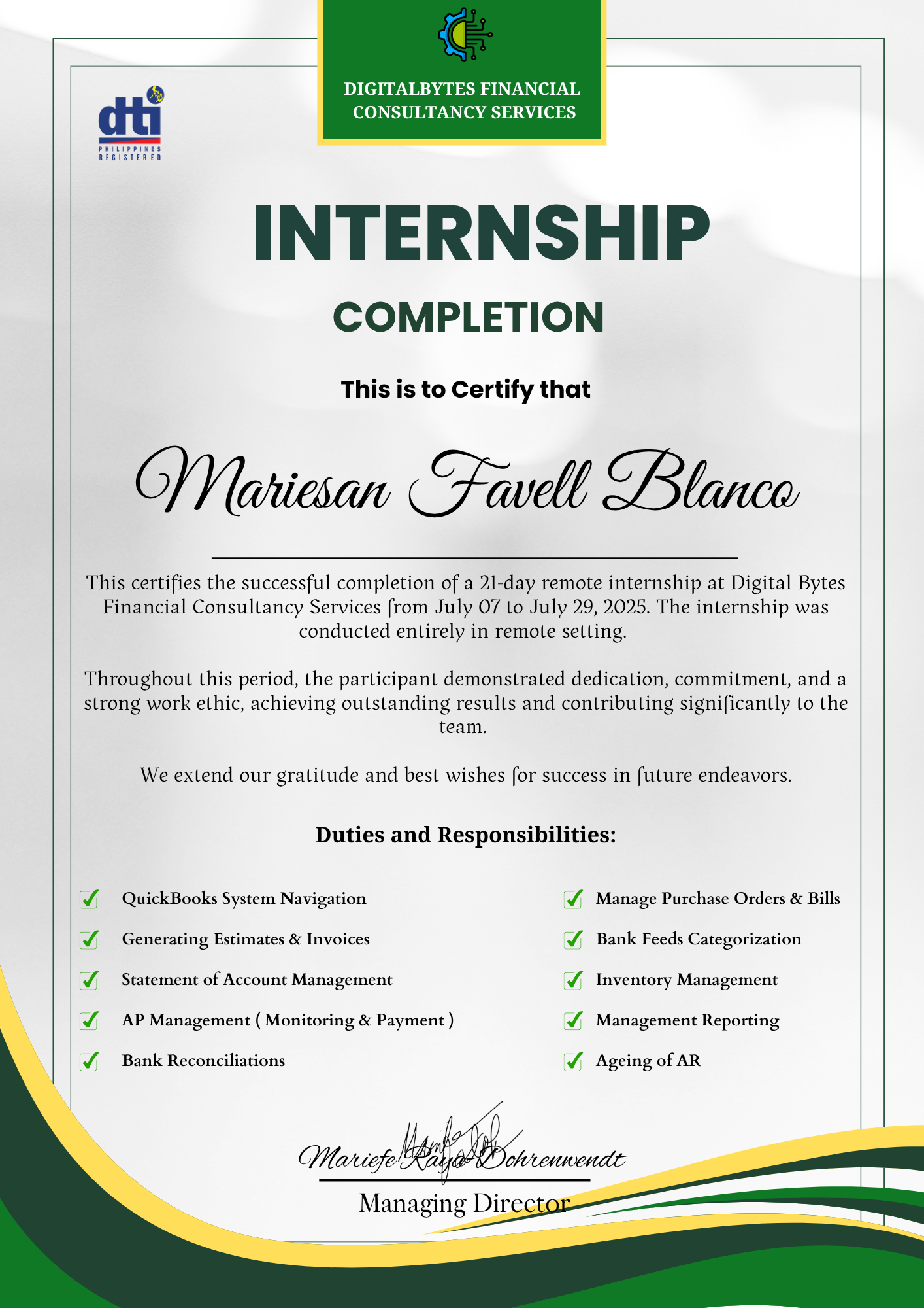 Quickbooks internship