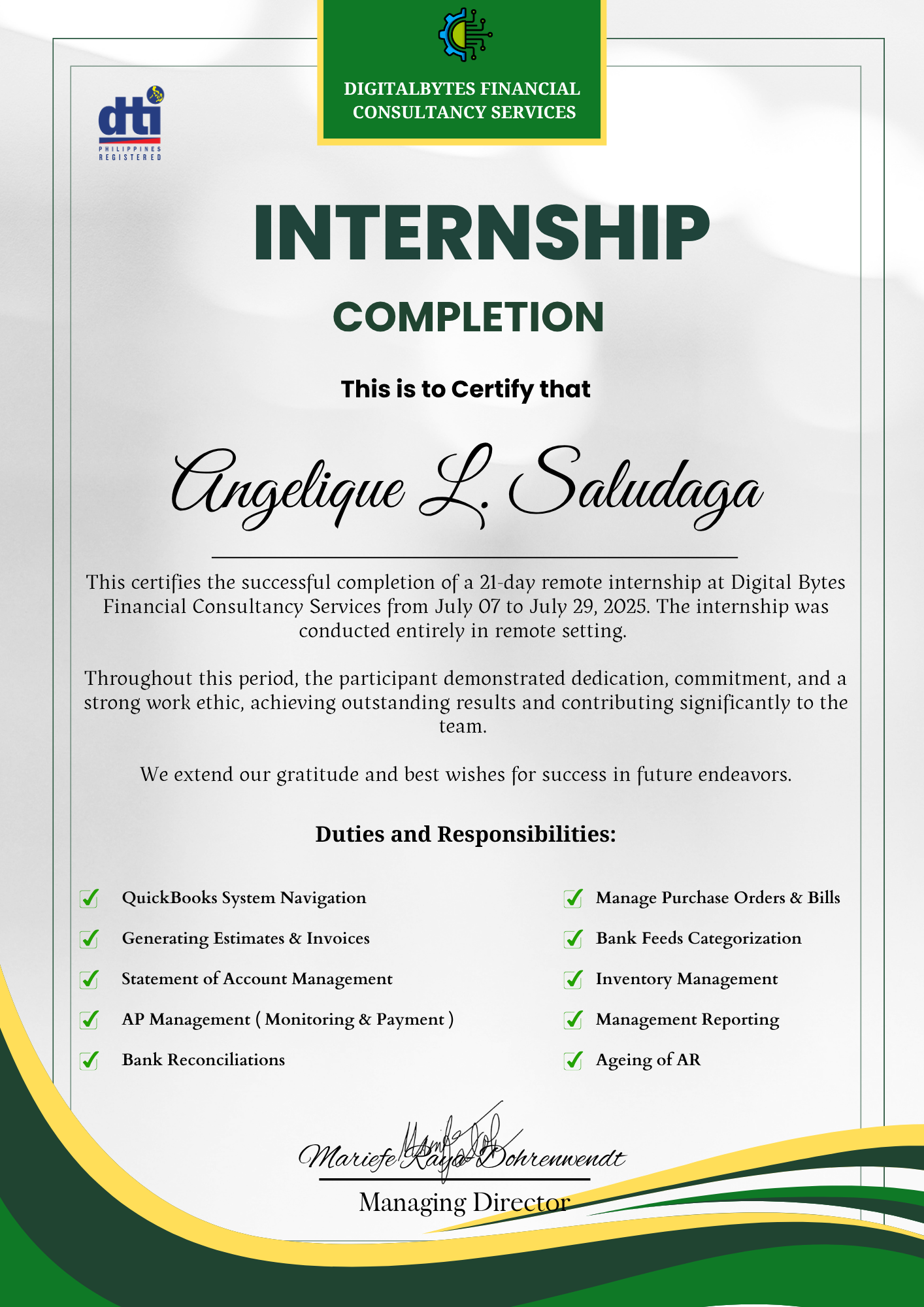 Internship Completion Certificate