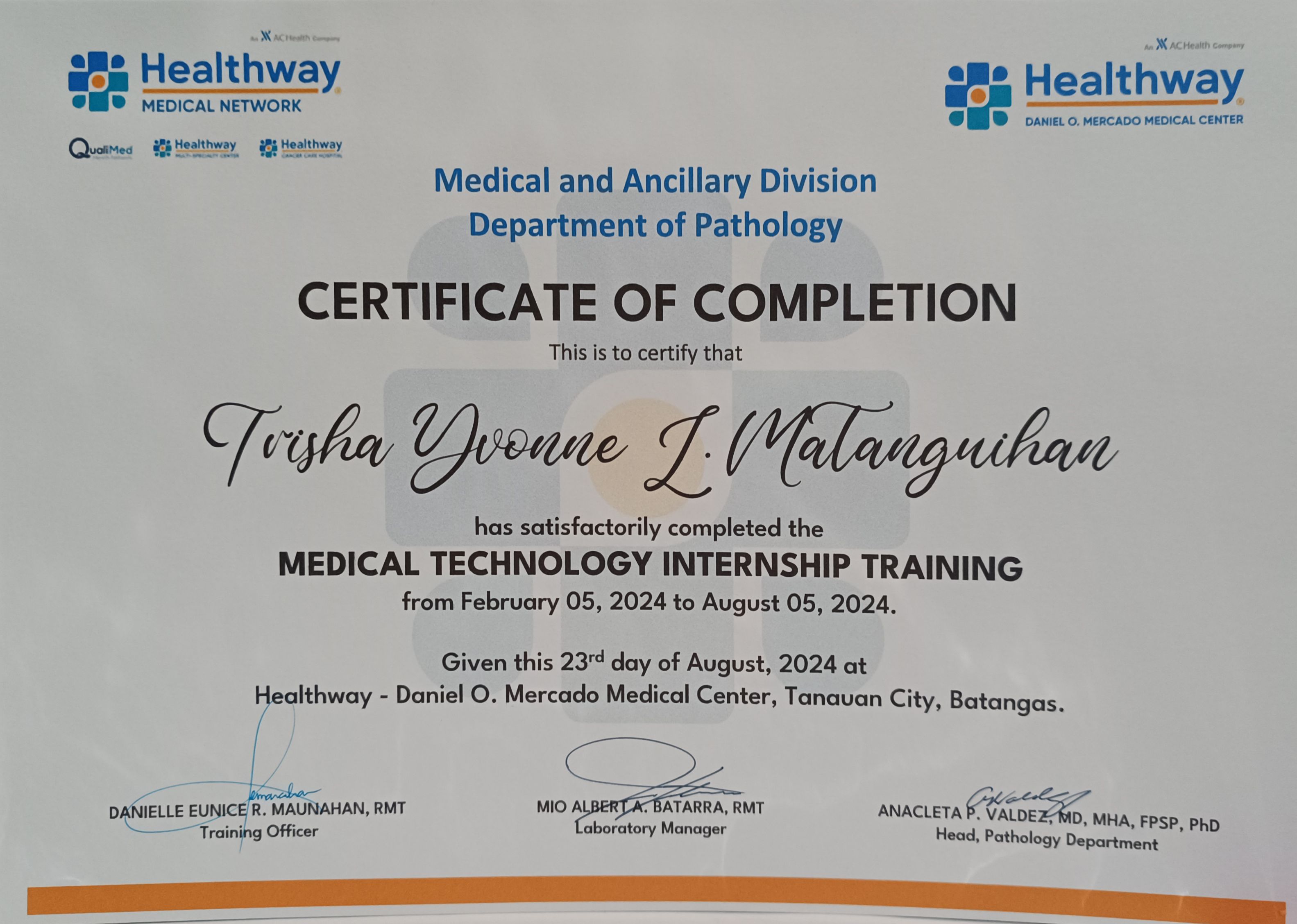 Medical Technology Internship Training