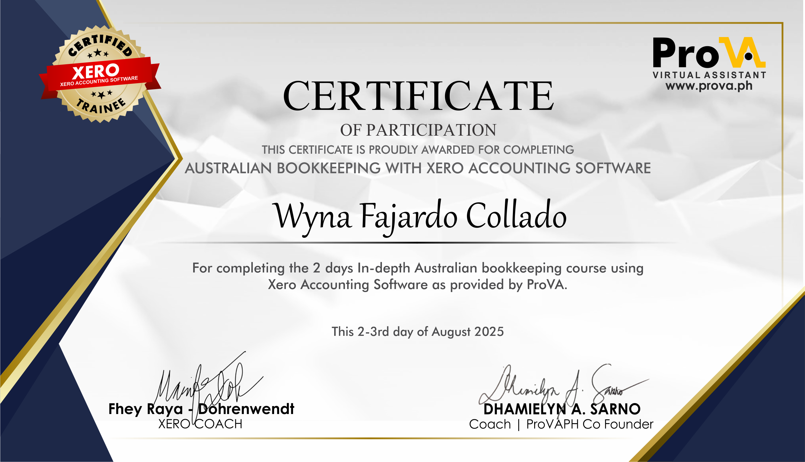 Australian Bookkeeping Course_Completion Certificate