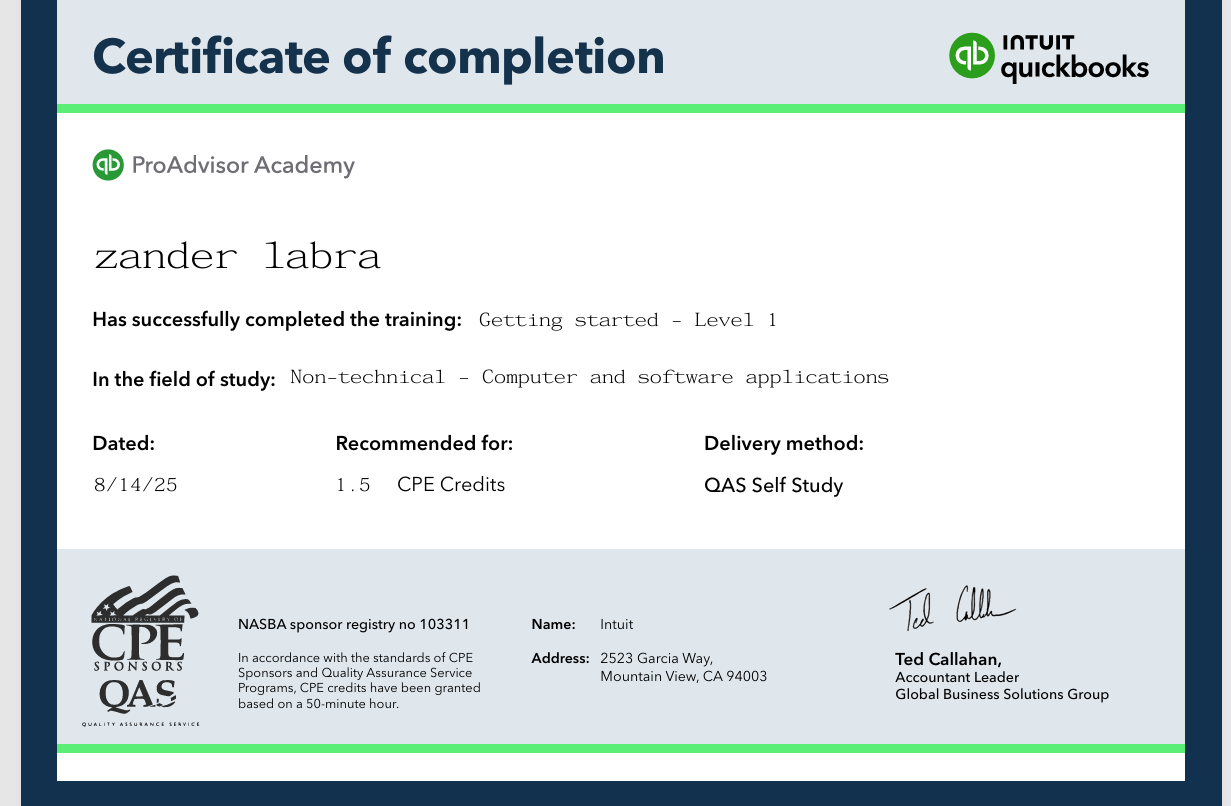 INTUIT QBO CERTIFICATE