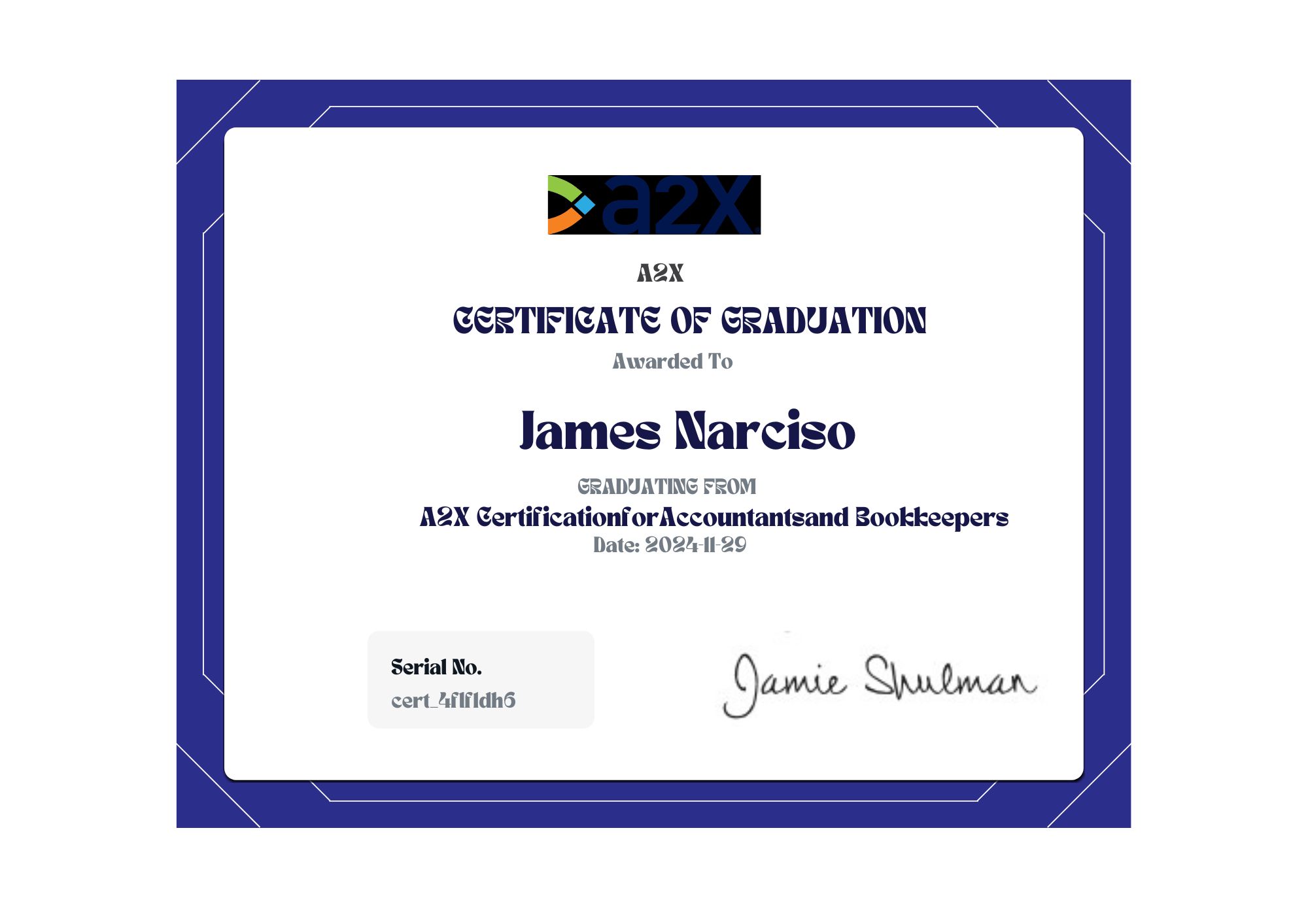 A2X CERTIFICATE