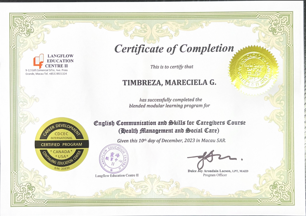 Certificate in Caregiver Training Program