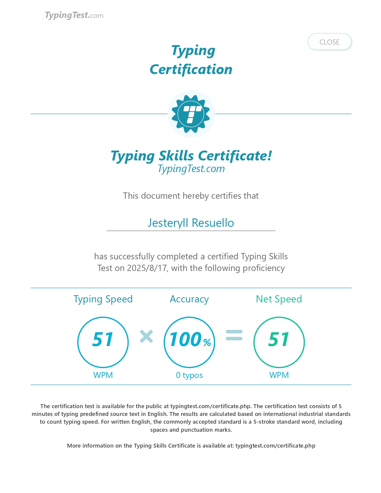 Typing Test Certification