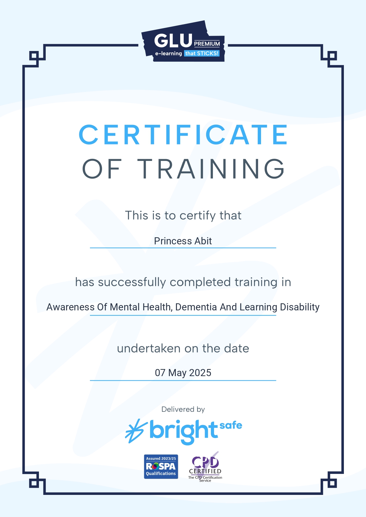 Awareness of Mental Health, Dementia and Learning Disability