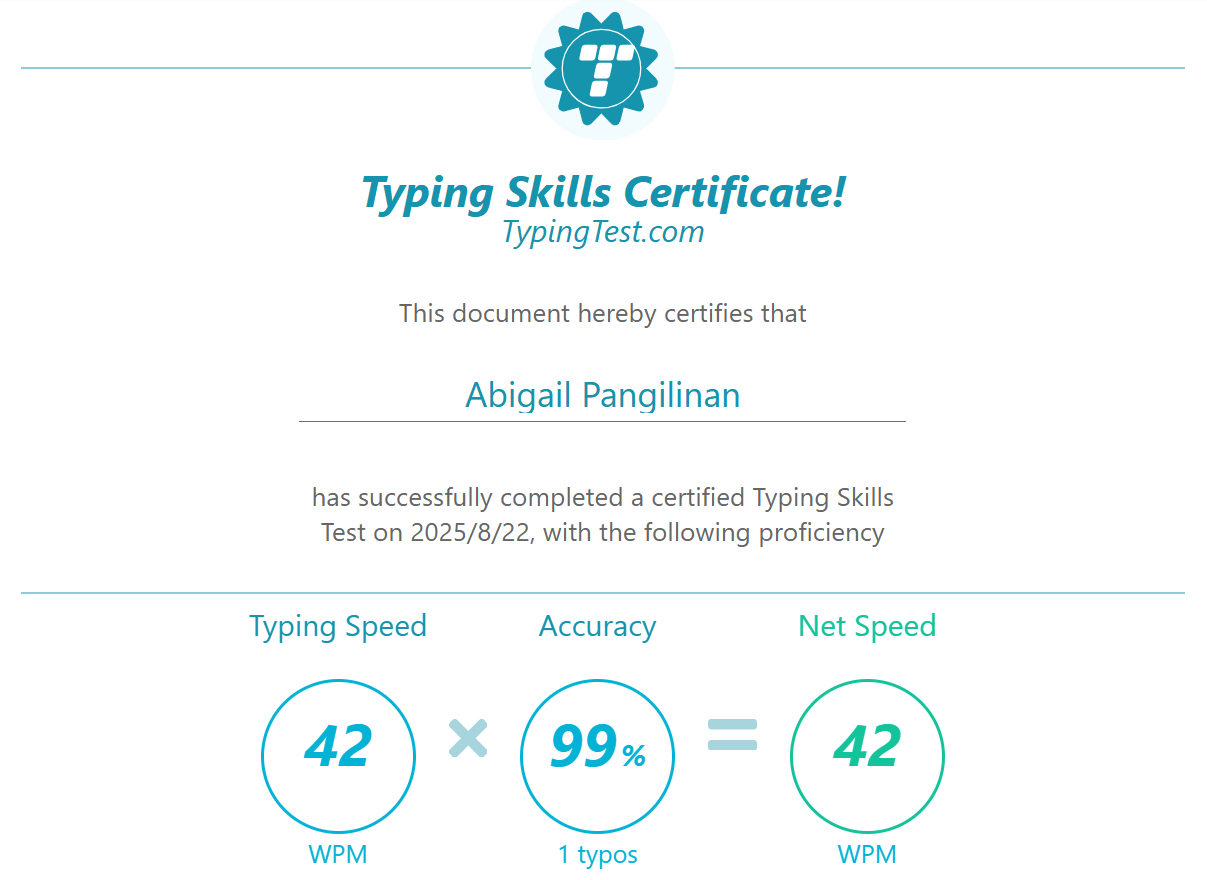 Typing Test Certificate