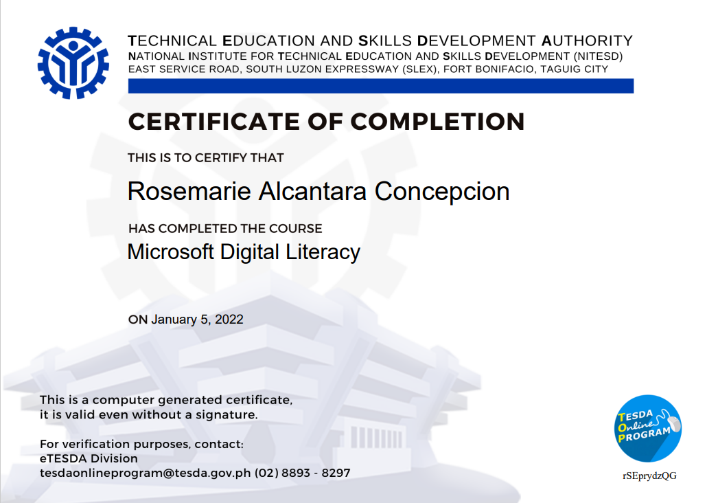 Certificate of Completion