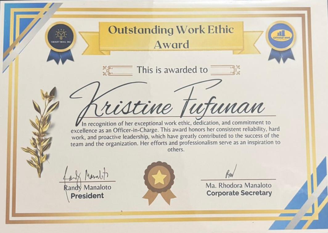 Outstanding Work Ethic