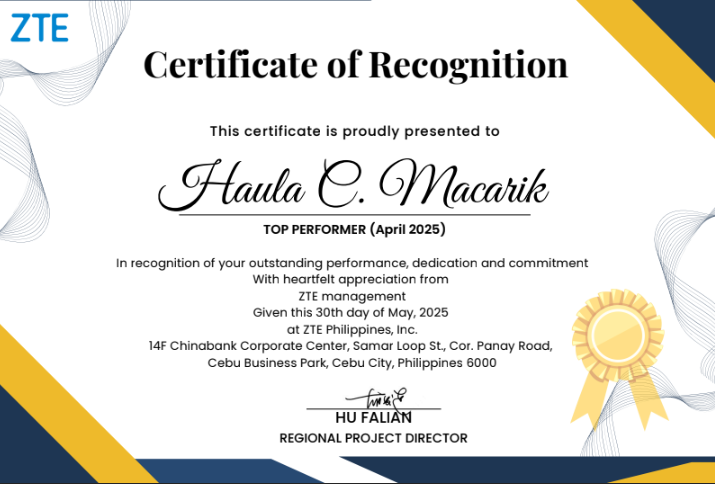 Certificate of Recognition