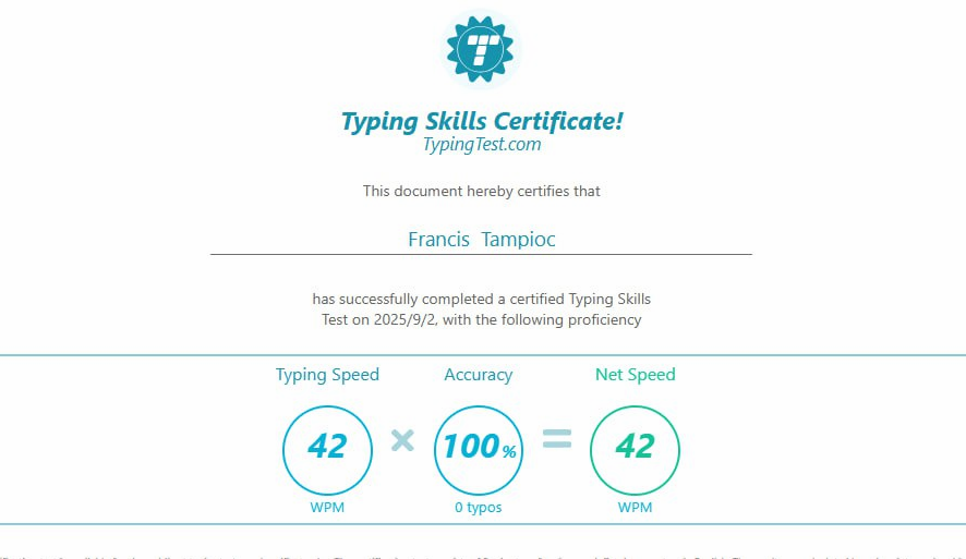 Typing test Certificate