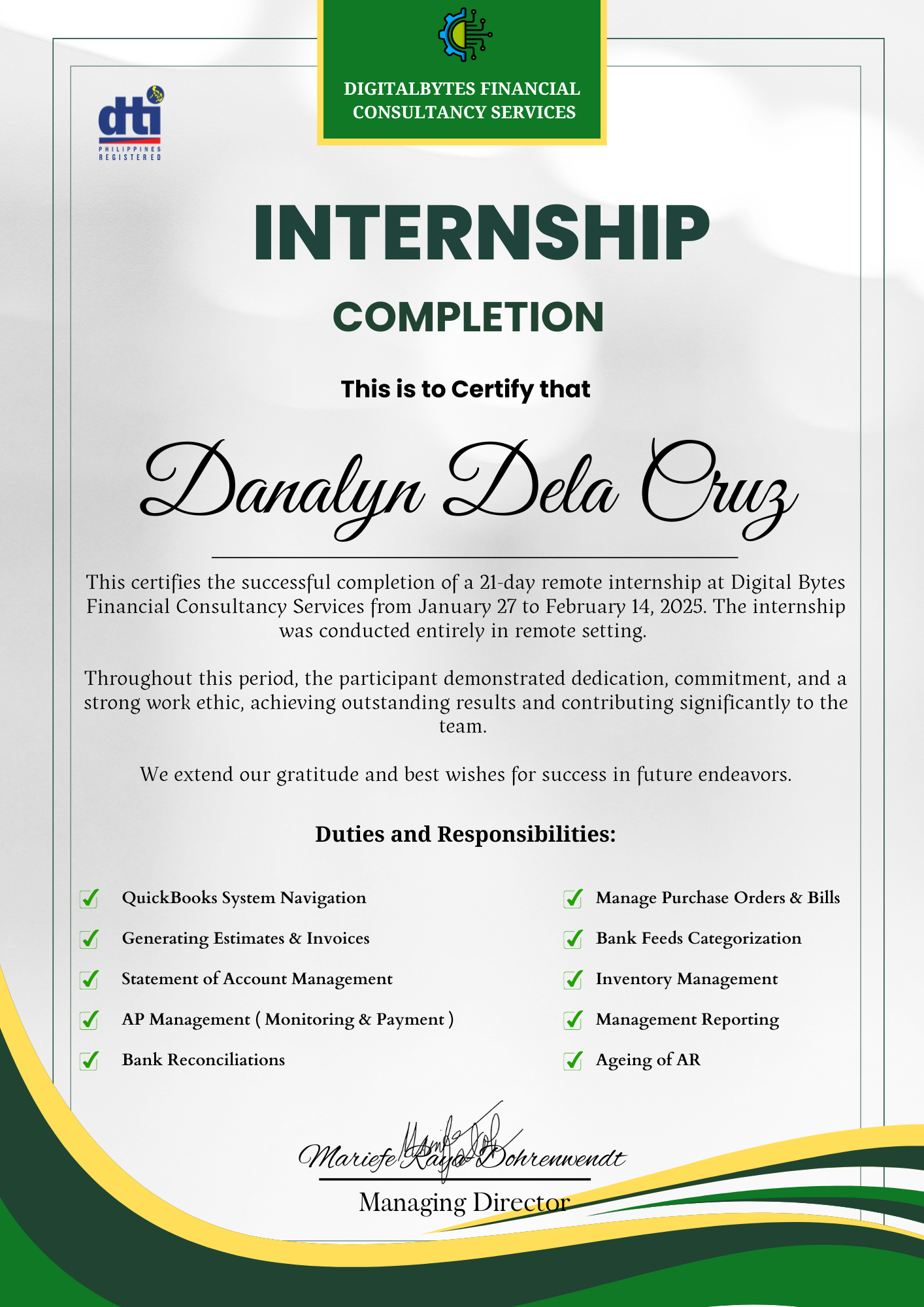 Internship Certificate