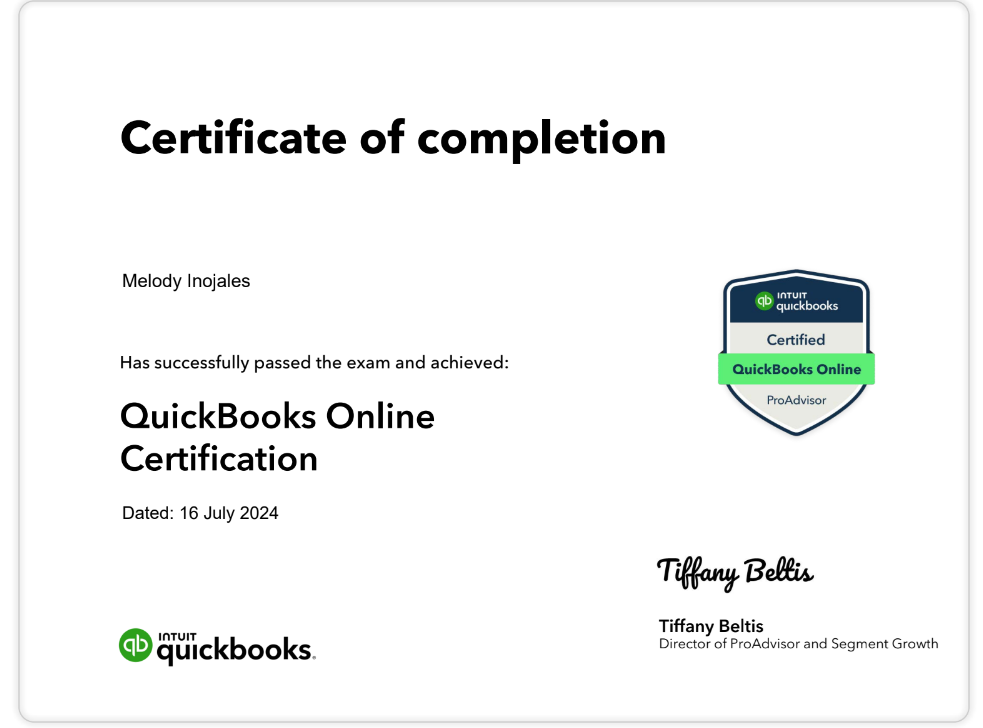 Certified QuickBooks Online ProAdvisor