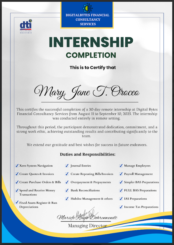 XERO Internship Certificate