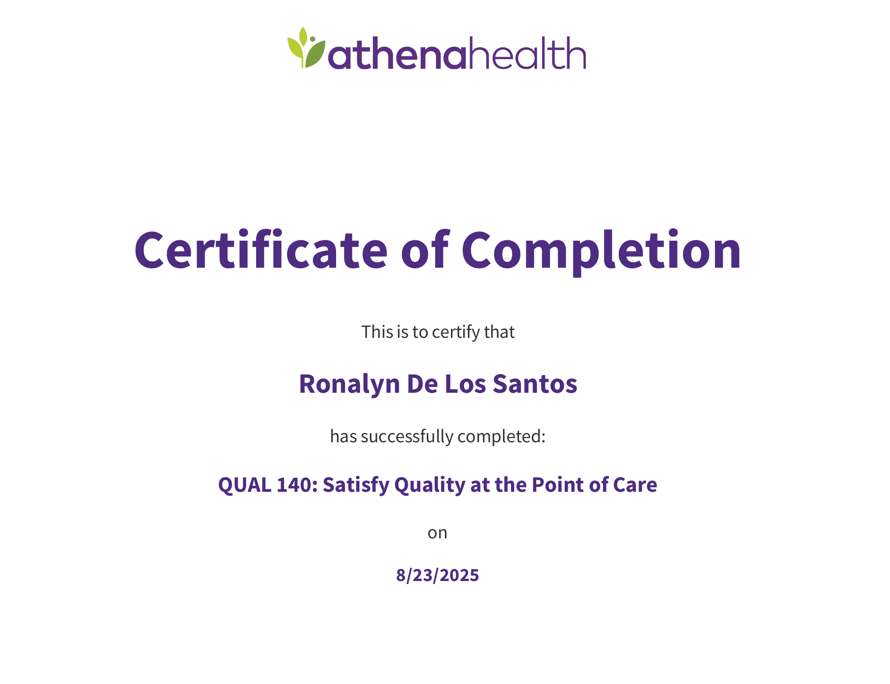 Athena Quality Point of Care