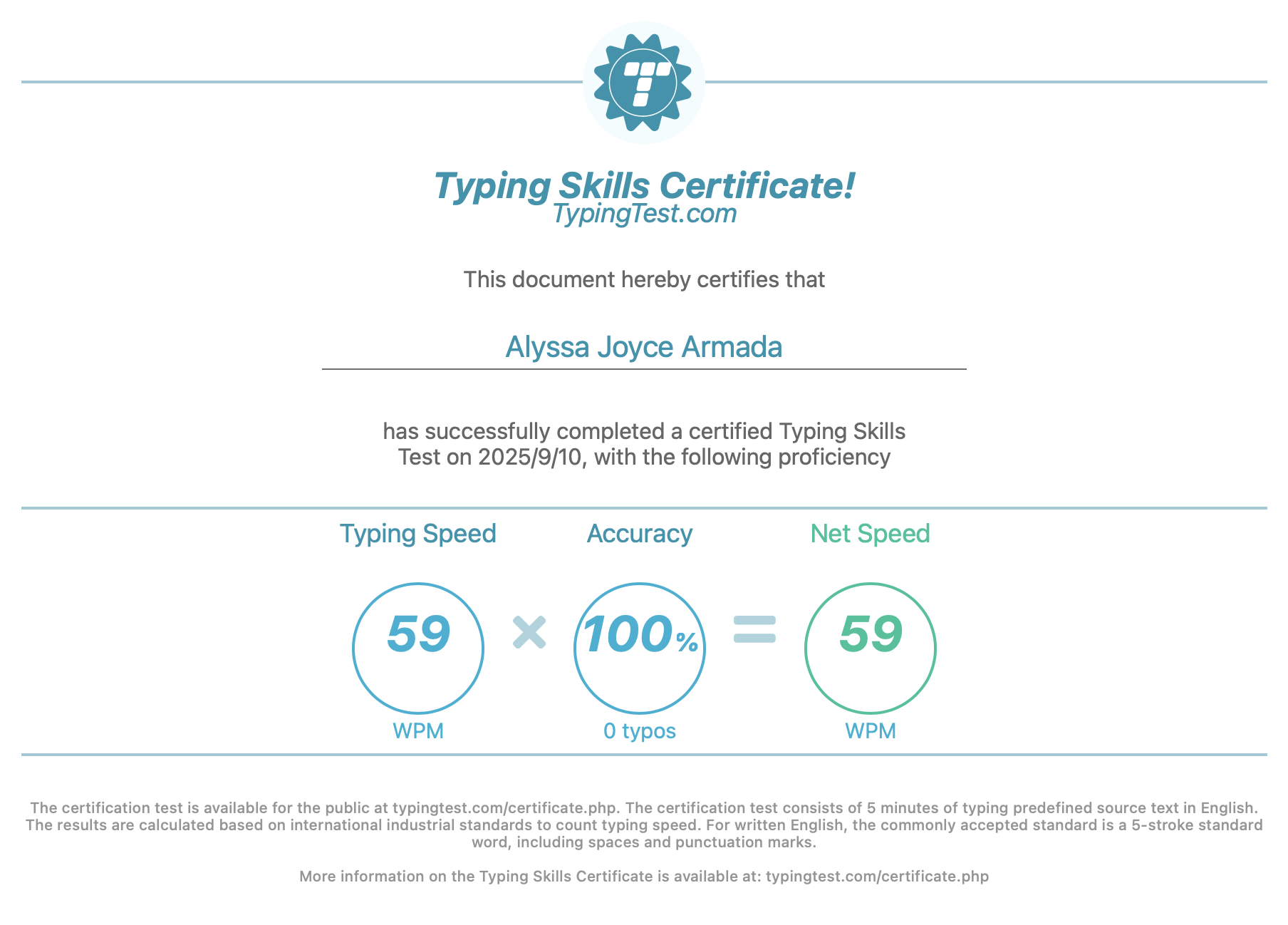 Typing Skills Certificate