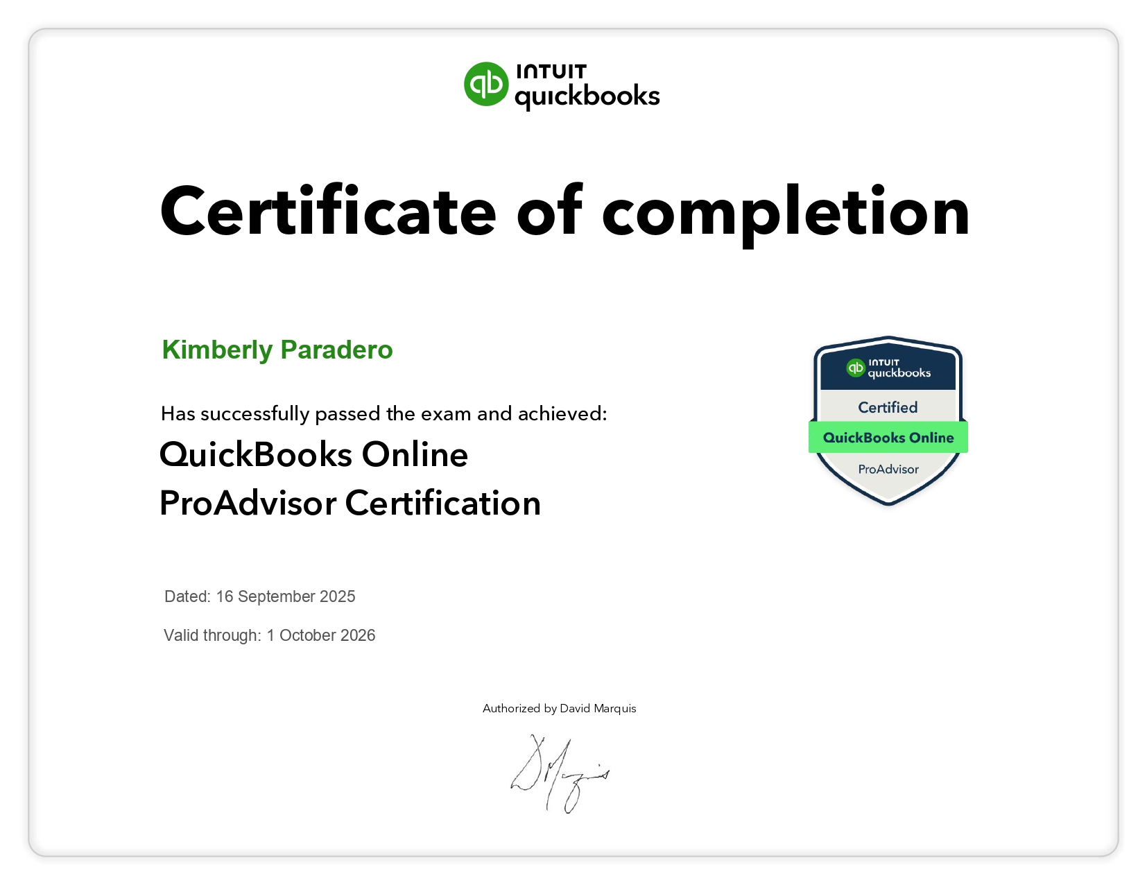 QuickBooks Online Certificate