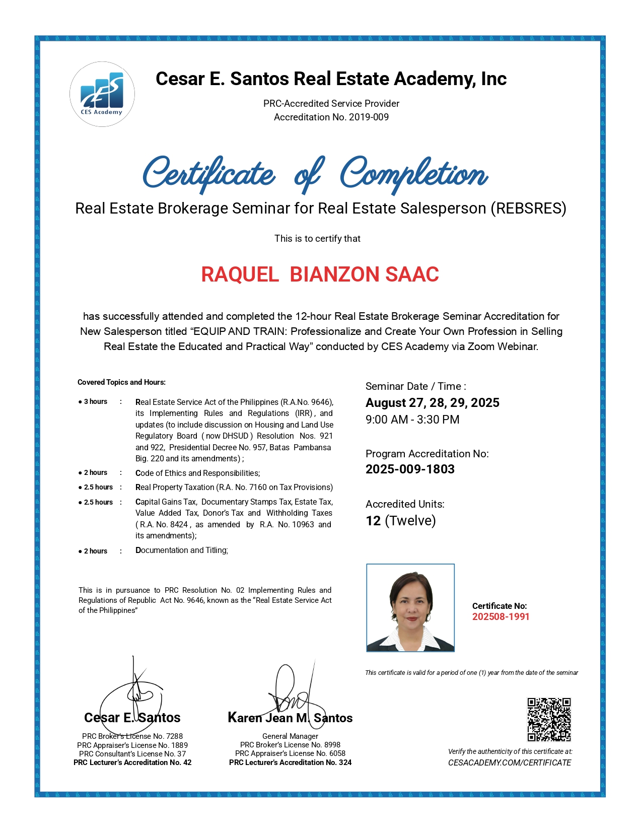 Certificate For Real Estate Sales Person