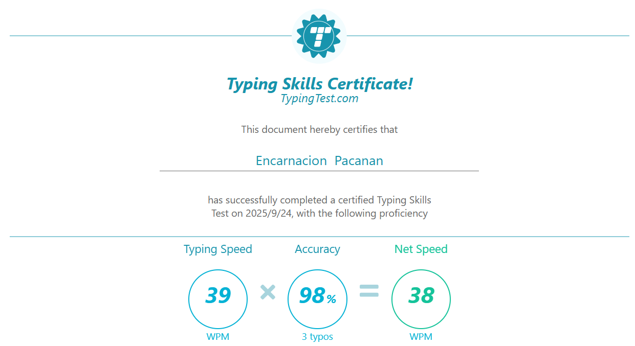Typing Test Certificate