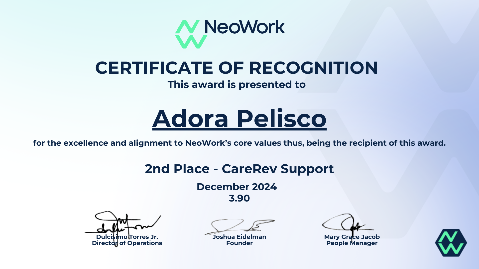 Certificate of Recogition - Dec 2024