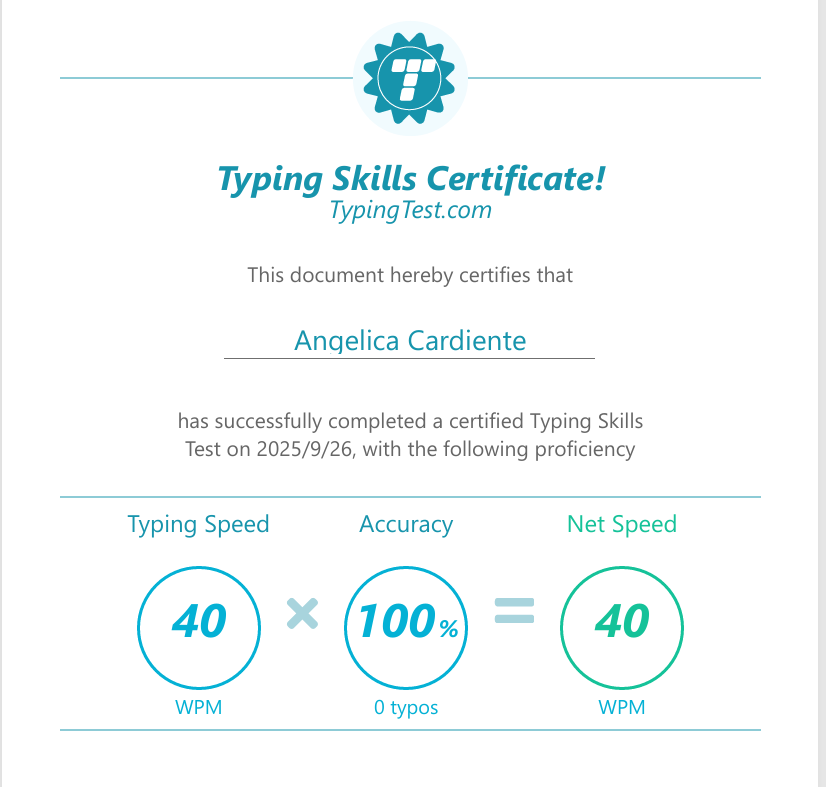 Typing Skills Certificate