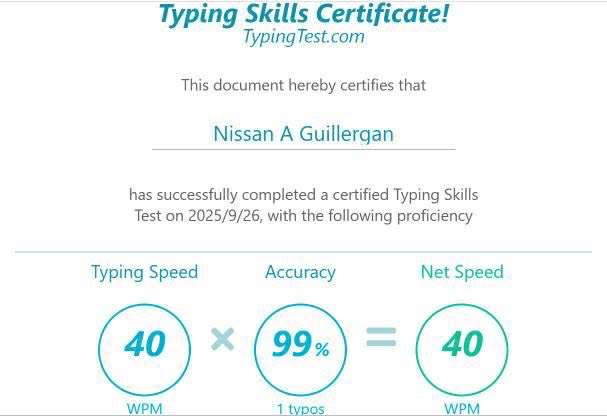 TYPING SKILLS CERTIFICATE