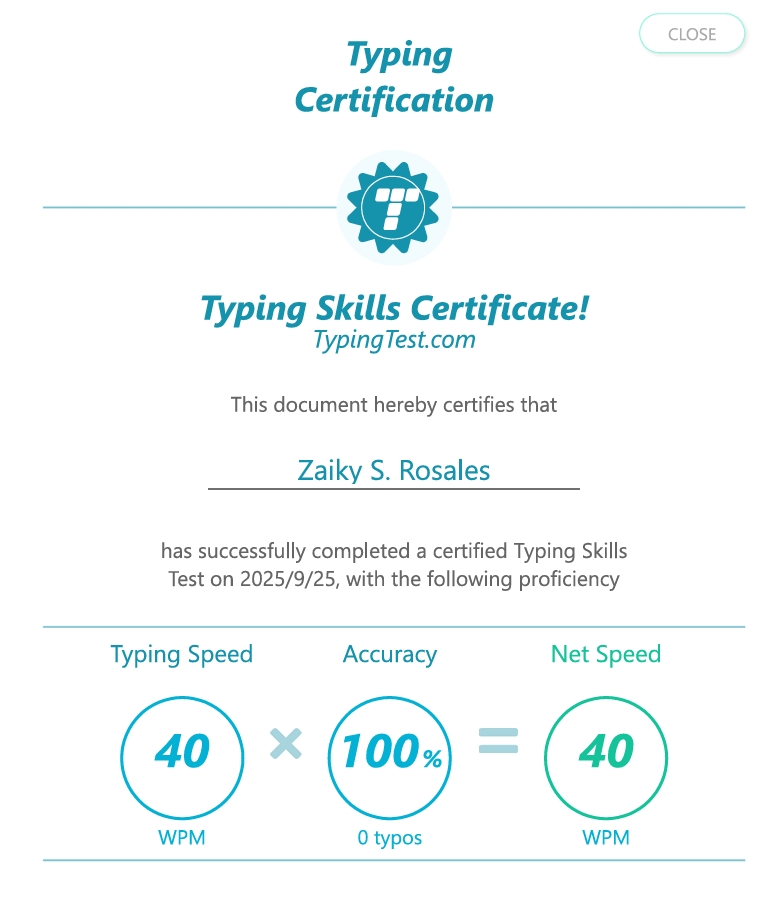 Typing Certificate