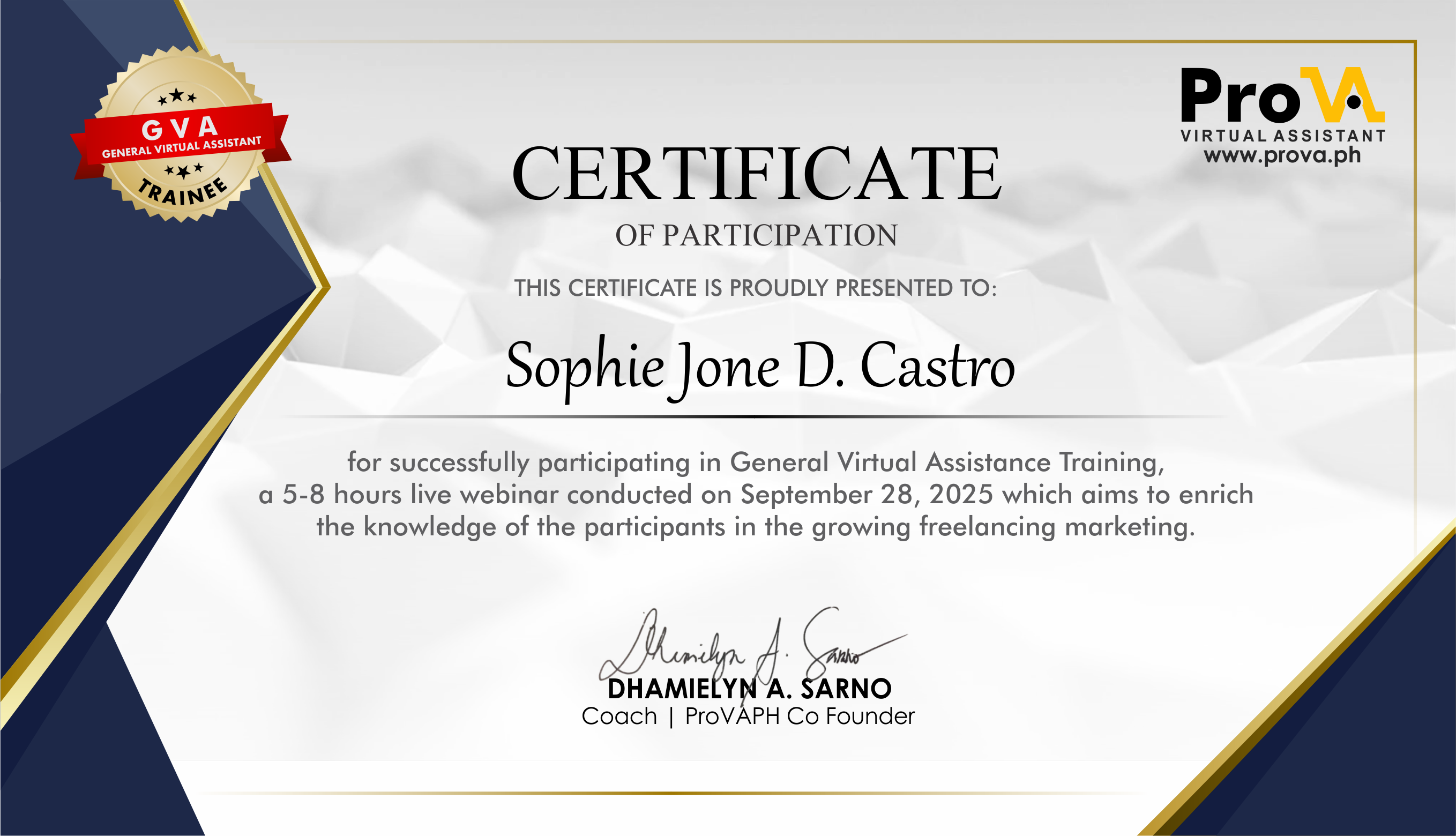 PRO VA Certificate