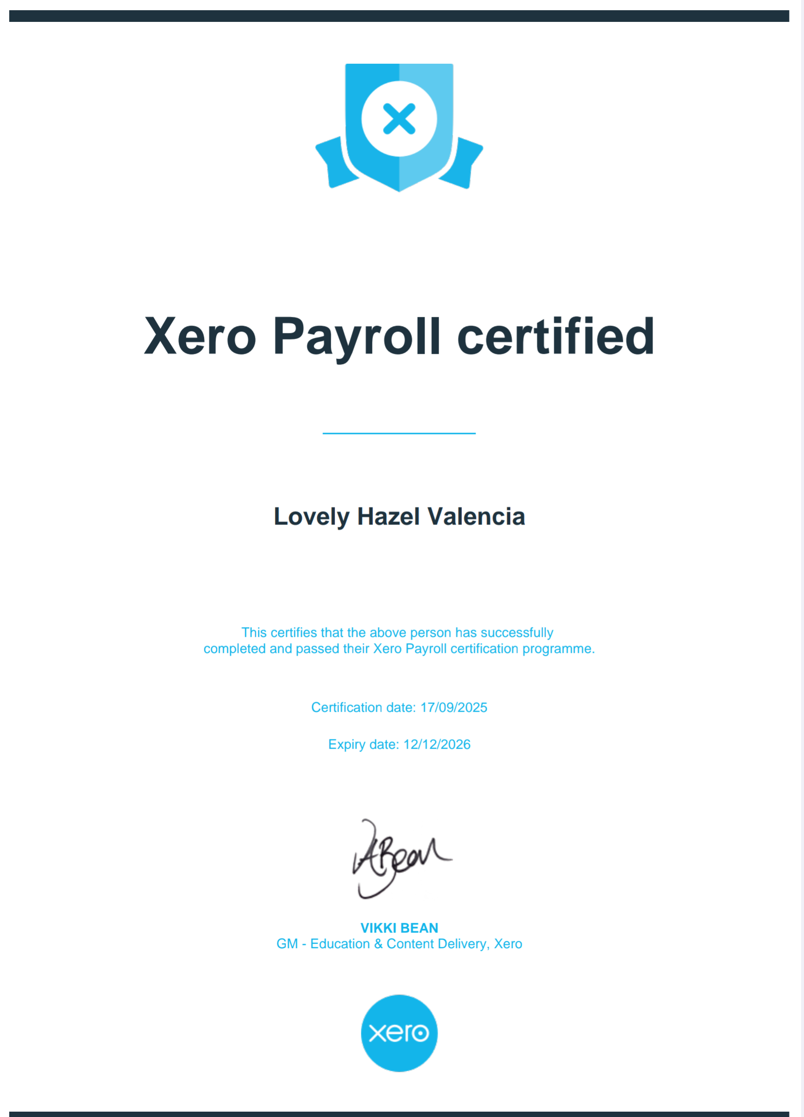 Xero Payroll Certificate